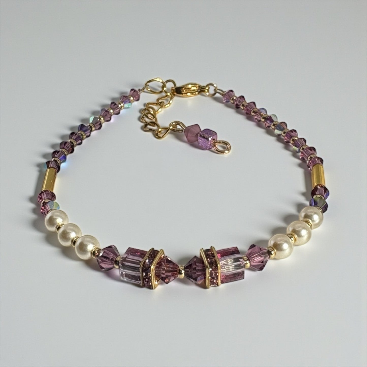Amethyst Grace Bracelet – Swarovski, Pearls & Preciosa Radiance
