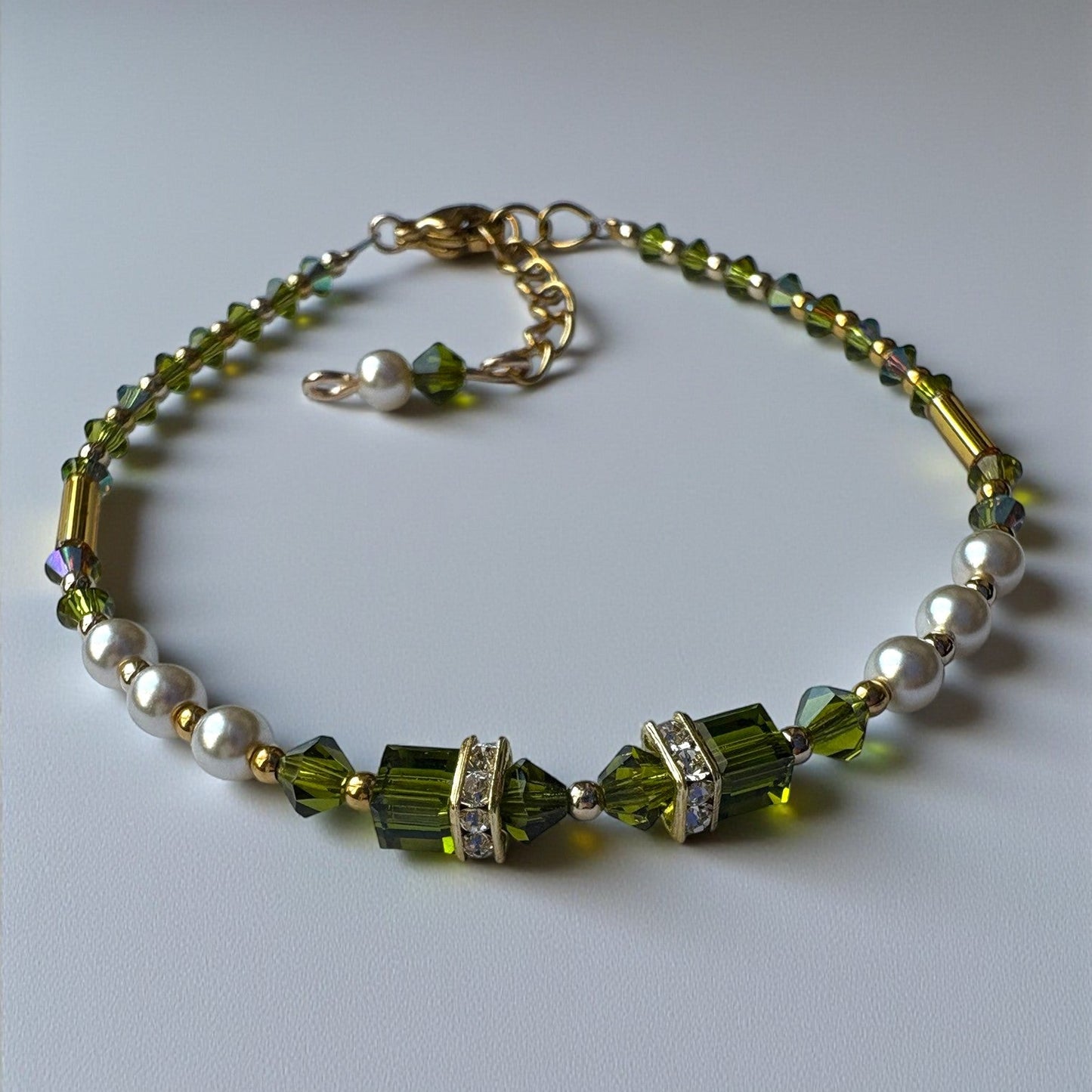 Emerald Grace Bracelet | Swarovski, Pearls & Preciosa Elegance