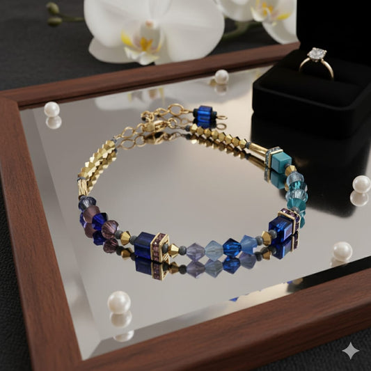 One-of-a-Kind Beaded Bracelet | Handcrafted Gold and Crystal Jewelry | Unique Birthday Gift for the Creative Soul