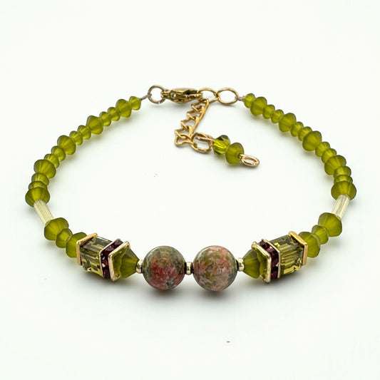 Earth Harmony Bracelet | Unakite Jasper & Swarovski Cube Crystals