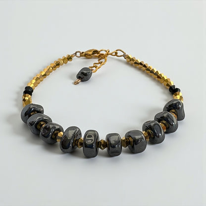 Grounded Elegance Bracelet | Hematite & Gold Harmony